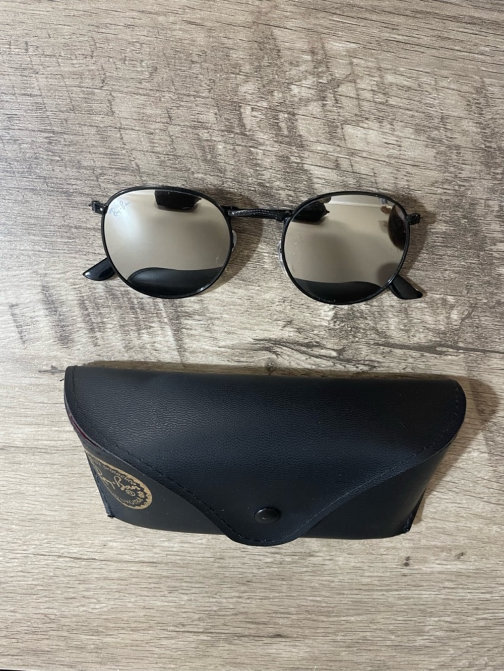 Women's RAY-BAN 3447 Round BLACK Metal MIRROR Designer SUNGLASSES Size 50 - 21 - Picture 3 of 9